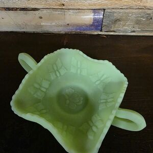Green Glass Bowl with Handles